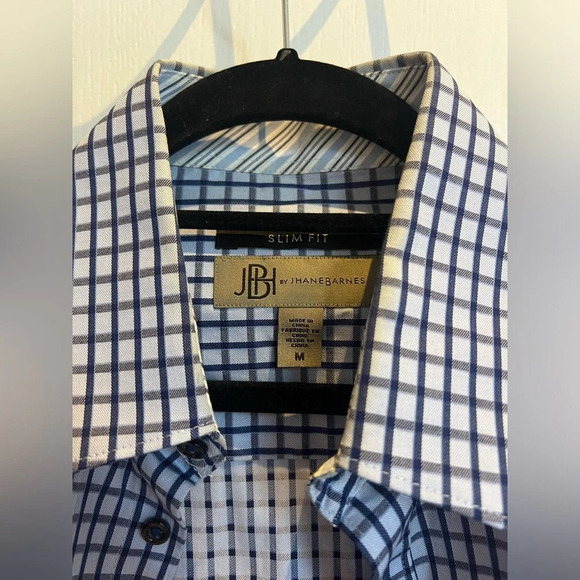 Jhane Barnes Slim Fit Button Up Shirt M Blue Checkered Plaid - Picture 3 of 5